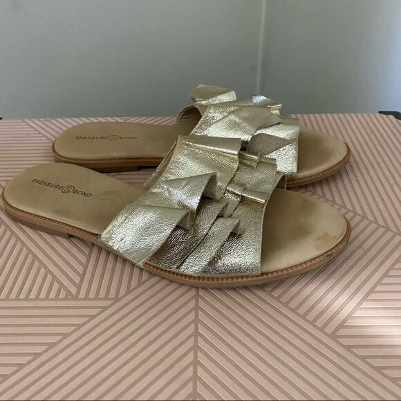 Treasure & Bond Sandal Slides Ruffle Metallic Cute - Picture 12 of 12
